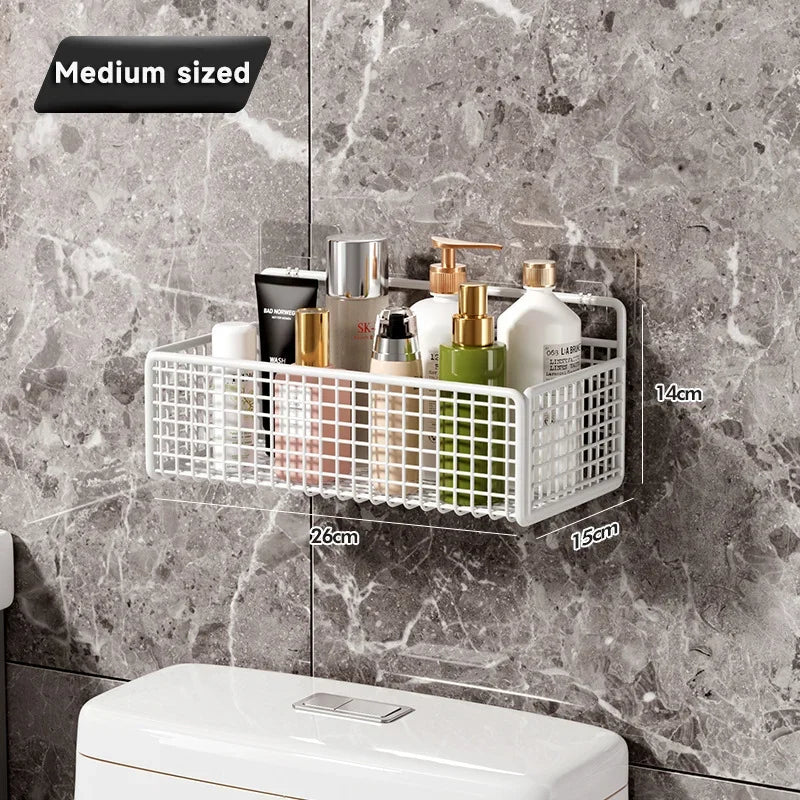 Bathroom Organiser Multifunctional Toiletries Organiser No-Punch Bathroom Shelf Bathroom Kitchen Wall Mount Storage Rack
