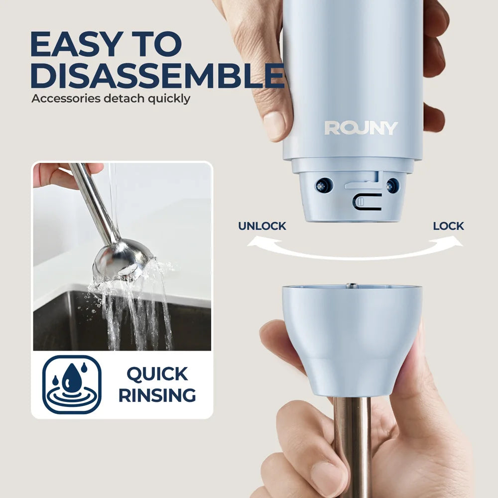 Hand Held Stick Blender, Immersion Hand Blender with Stainless Steel Blades for Kitchen Food Mixing, Light Blue, Classic Basic