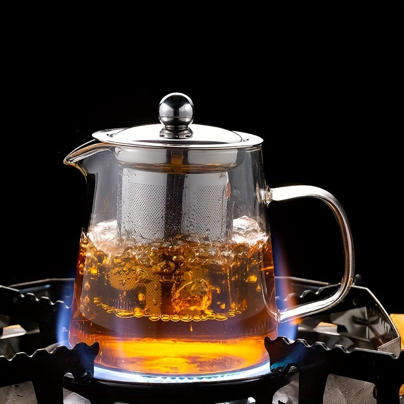 Glass Teapot Stovetop 32oz, Borosilicate Clear Tea Kettle with Removable 18/8 Stainless Steel Infuser, Teapot Blooming And Loose Leaf Tea Maker Tea Brewer for Camping, Travel (950ml)