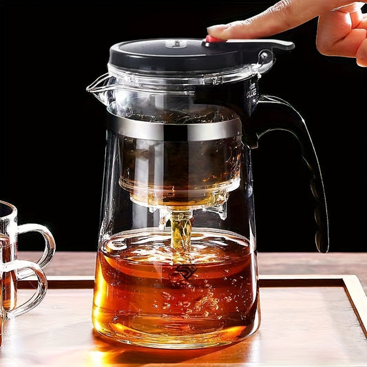 1pc High Borosilicate Glass Teapot with Infuser - Heat-Resistant (500°F), Detachable & Washable, One-Touch Click Tea Maker for Loose Leaf Brewing, Clear Glass Tea Pot with 2 Cups, Durable Borosilicate Glass, Kitchen Glasswar