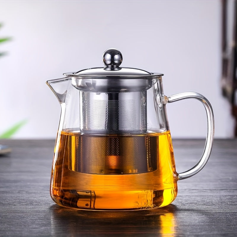 Glass Teapot Stovetop 32oz, Borosilicate Clear Tea Kettle with Removable 18/8 Stainless Steel Infuser, Teapot Blooming And Loose Leaf Tea Maker Tea Brewer for Camping, Travel (950ml)