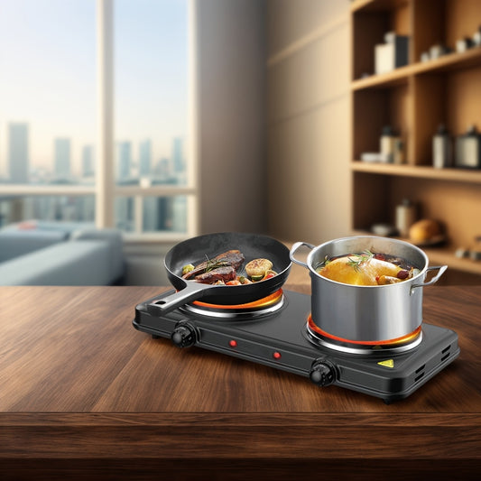 1pc Silent Electric Hot Plate with Dual Burners - Fast Heating, Precise Temperature Control, Compact Design for Home Kitchen, Lab, Office - US Plug (110V) - Ideal Gift for Cooks & Professionals, Electric Stove for Cooking, La