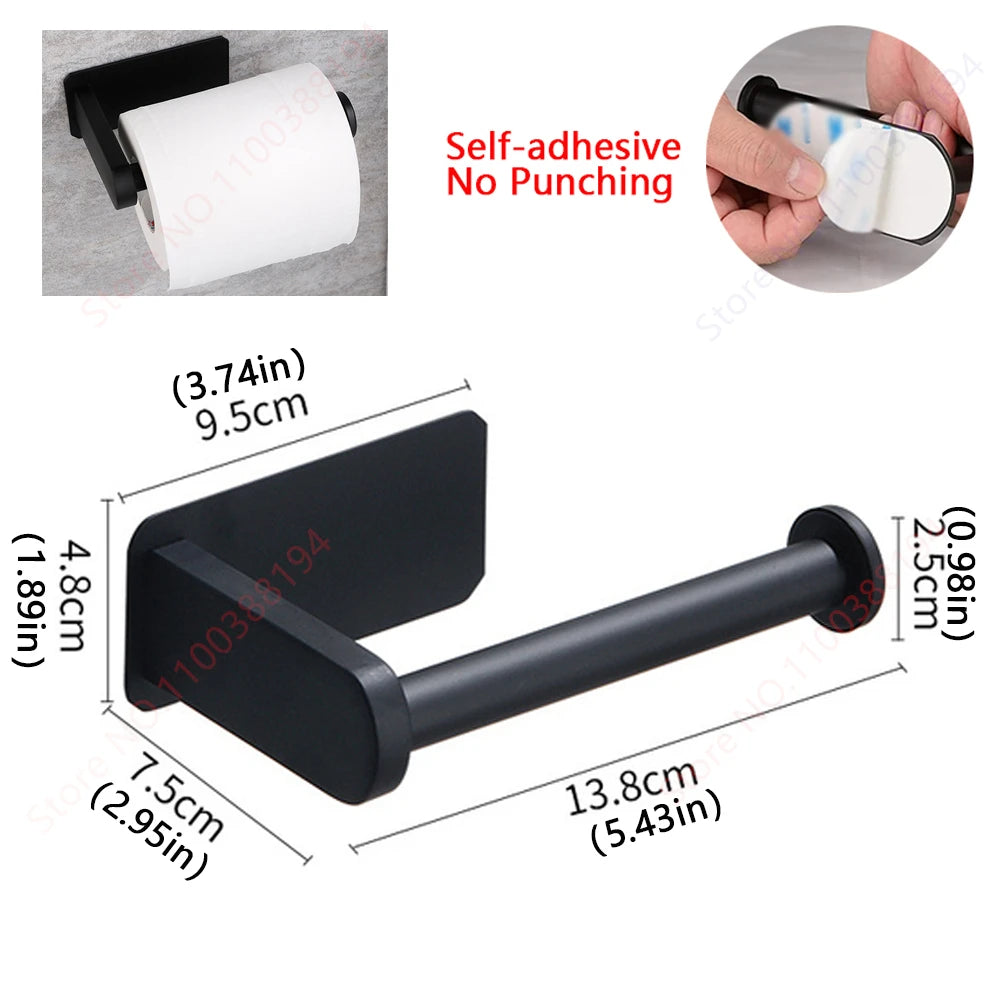 Adhesive Bathroom Hardware Accessories Towel Rack Toilet Paper Dispenser Holder Wall Coat Hooks Towel Rail Ring Roll Hanger Set