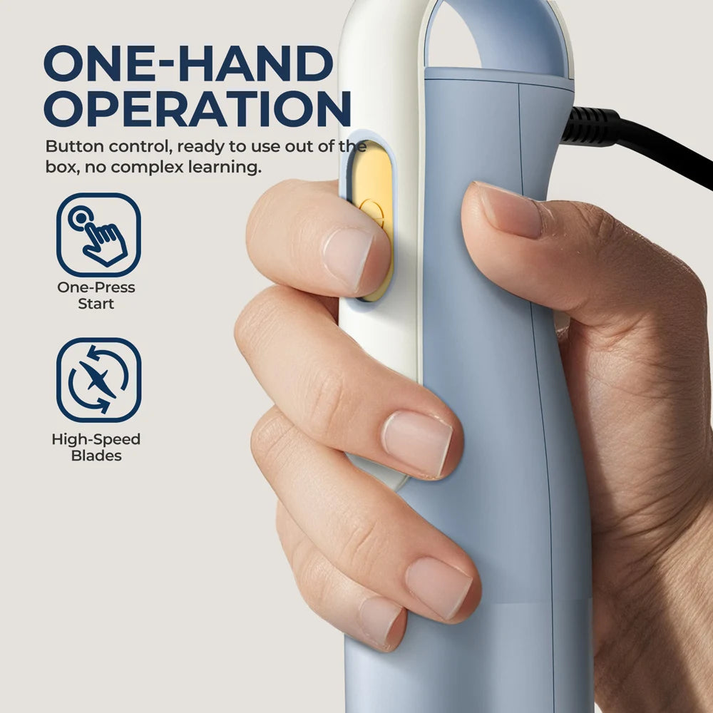 Hand Held Stick Blender, Immersion Hand Blender with Stainless Steel Blades for Kitchen Food Mixing, Light Blue, Classic Basic