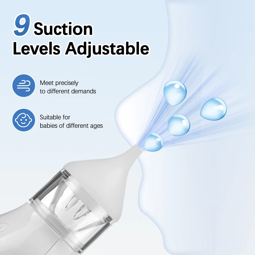 Electric Baby Nasal Aspirator Newborn Smart Nose Cleaner 9-Speed Snot Booger Suction Device Low Noise Toddler Mucus Sucker