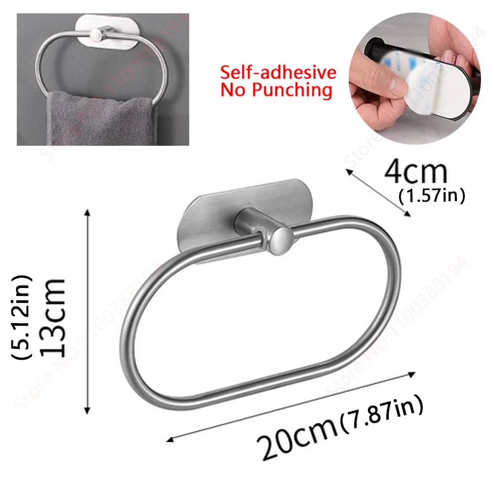 Adhesive Bathroom Hardware Accessories Towel Rack Toilet Paper Dispenser Holder Wall Coat Hooks Towel Rail Ring Roll Hanger Set