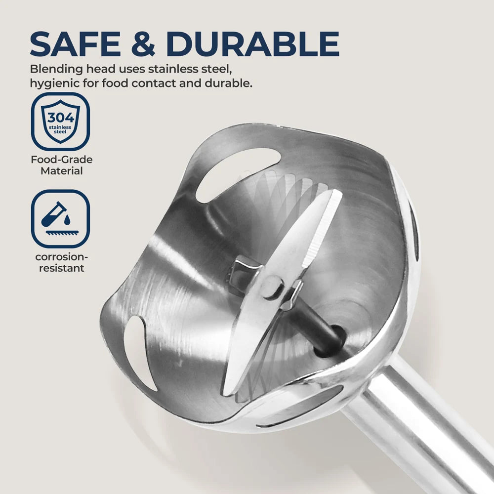 Hand Held Stick Blender, Immersion Hand Blender with Stainless Steel Blades for Kitchen Food Mixing, Light Blue, Classic Basic