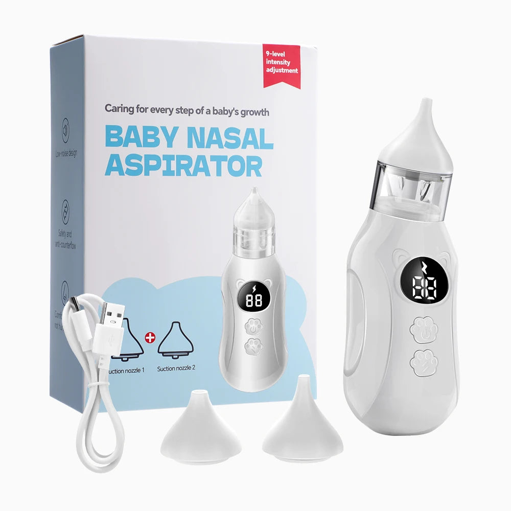 Electric Baby Nasal Aspirator Newborn Smart Nose Cleaner 9-Speed Snot Booger Suction Device Low Noise Toddler Mucus Sucker