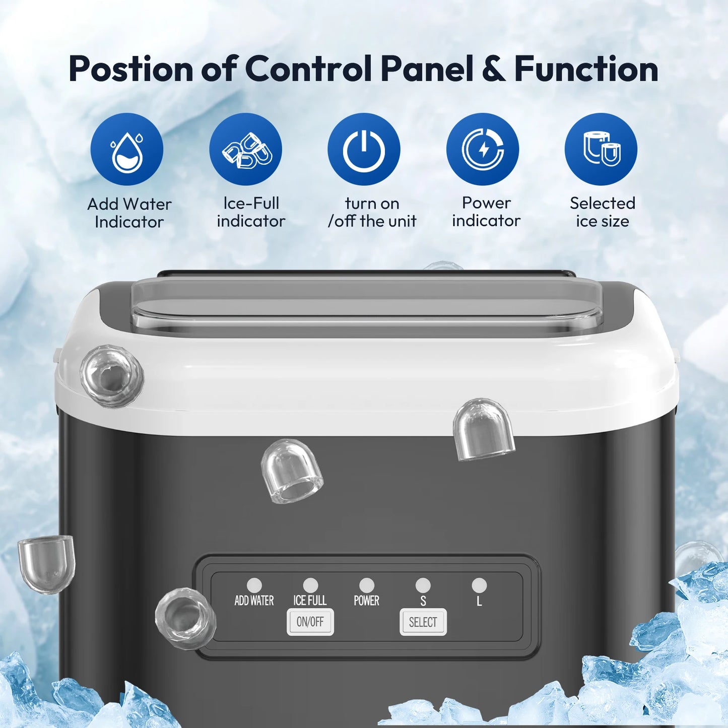Loefme Electric Ice Maker Professional Ice Cube Maker Portable Automatic Cleaning Bullet Round Ice Block Making Machine Home Bar