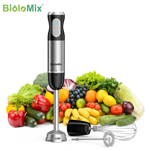 BioloMix 3-in-1 Immersion Hand Blender 1000W with 304 Stainless Steel Blade for Smoothies Puree Baby Food Food Processor