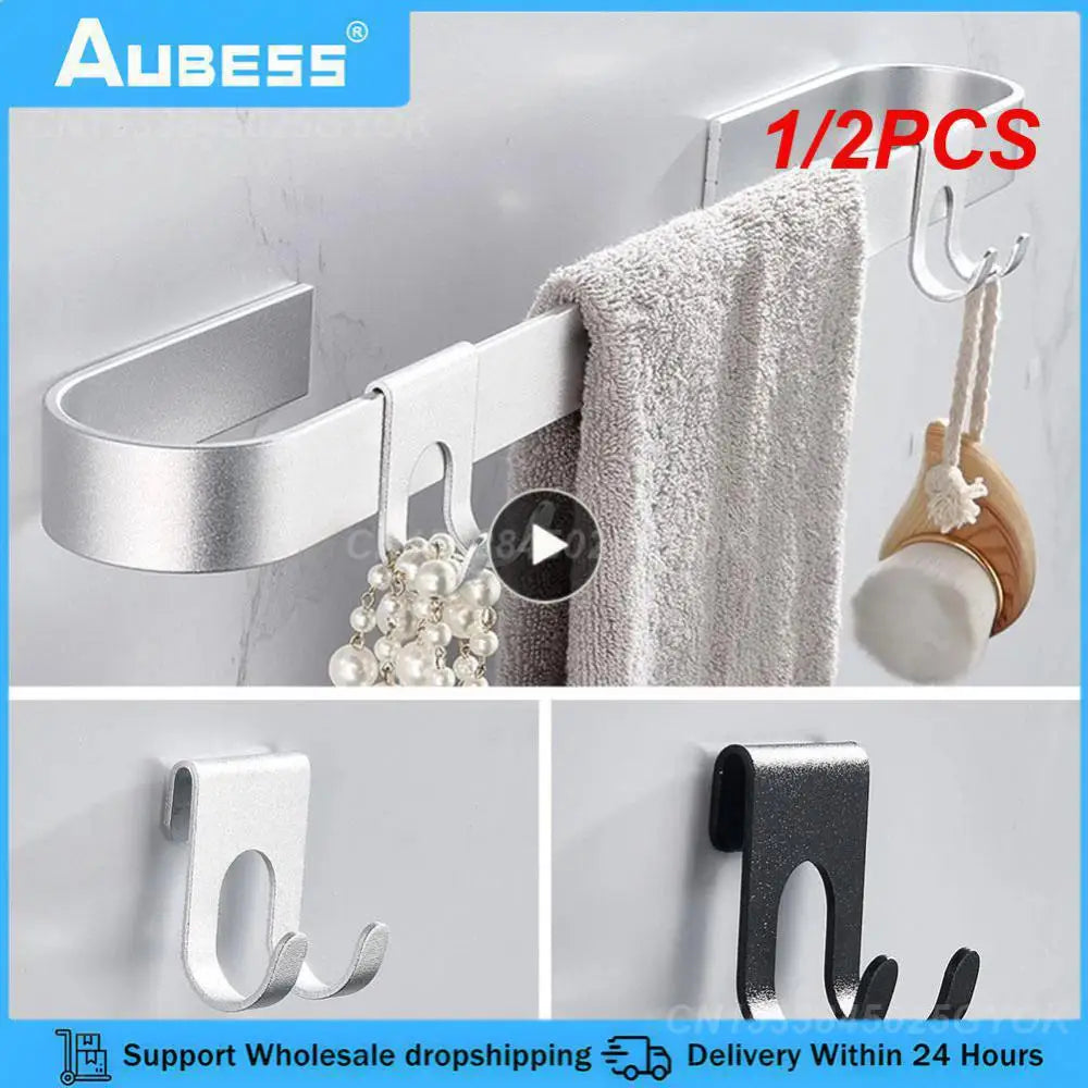 Bathroom Aluminum Hook Punch Free Wall Mounted Hook Towel Shower Glass Door Hook Shelf Bag Home Storage Organizer Hooks