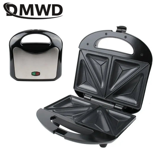 DMWD Household Mini Triangle Sandwich Maker Panini Grill Bread Toaster Breakfast Machine Frying Egg cooker Stainless Steel EU US