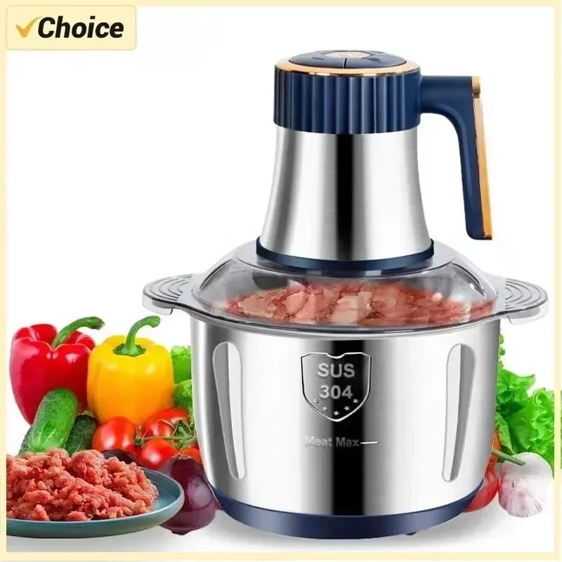 5L Stainless Steel Electric Meat Grinder - Multifunctional Food Processor with Vegetable Slicer, Chopper, and Kitchen Blender