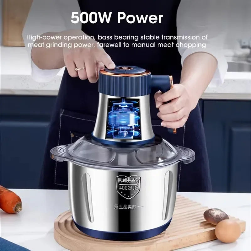 5L Stainless Steel Electric Meat Grinder - Multifunctional Food Processor with Vegetable Slicer, Chopper, and Kitchen Blender