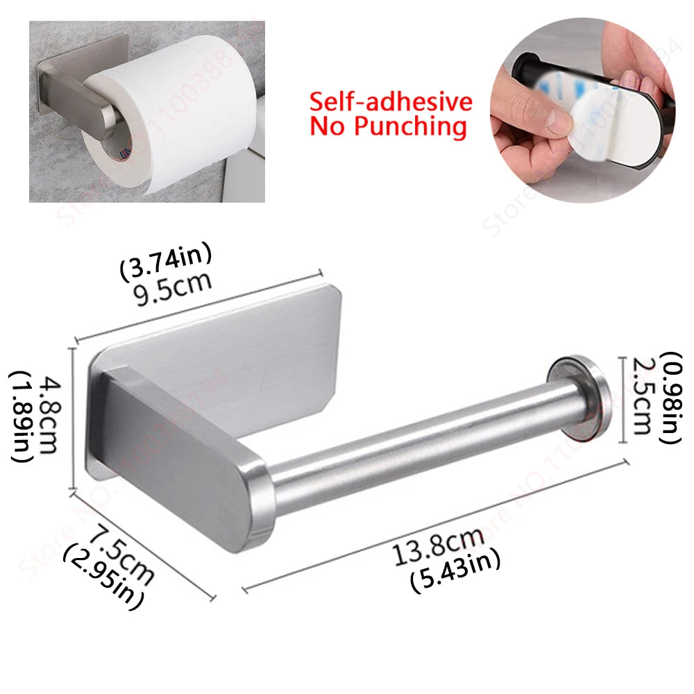 Adhesive Bathroom Hardware Accessories Towel Rack Toilet Paper Dispenser Holder Wall Coat Hooks Towel Rail Ring Roll Hanger Set