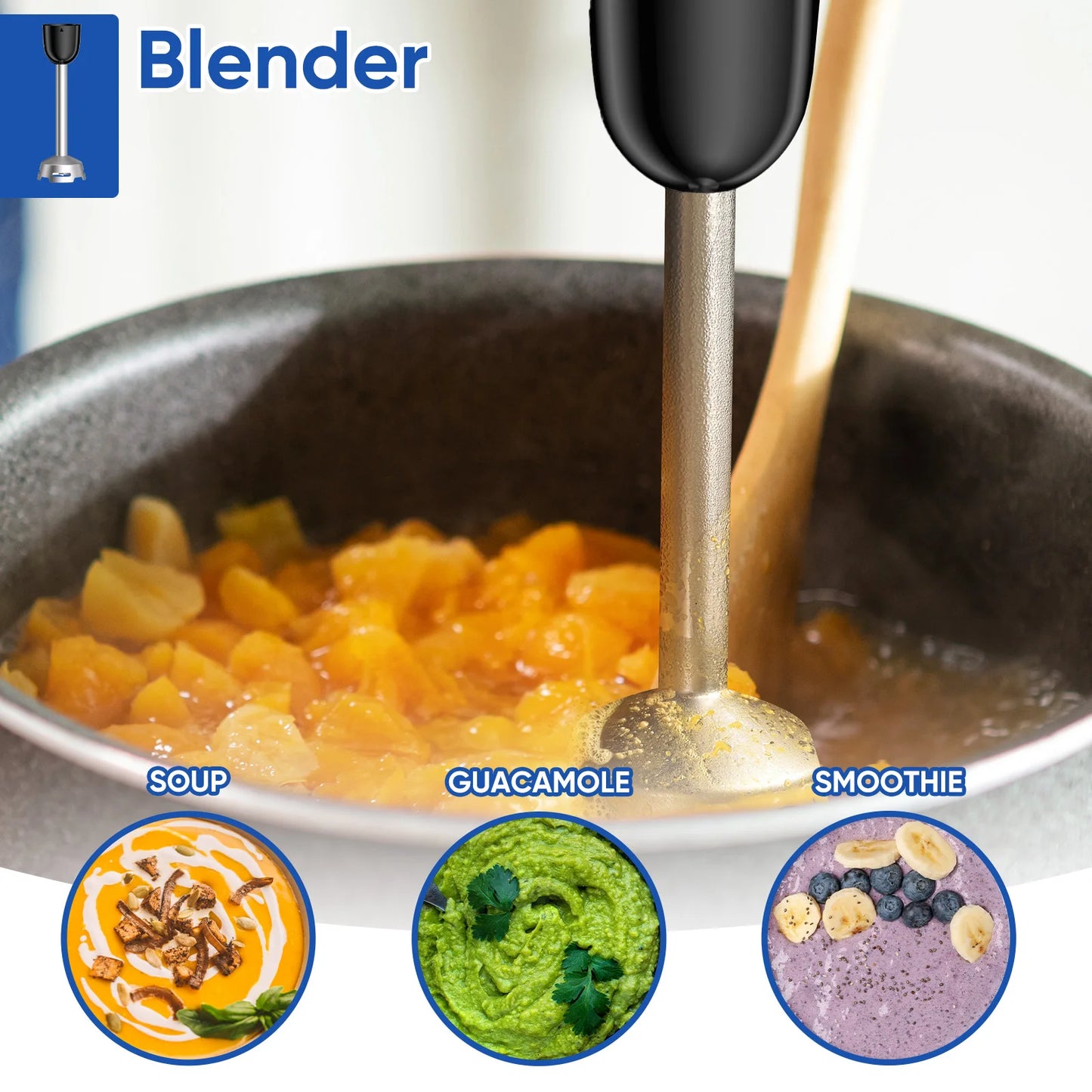 BioloMix 3-in-1 Immersion Hand Blender 1000W with 304 Stainless Steel Blade for Smoothies Puree Baby Food Food Processor