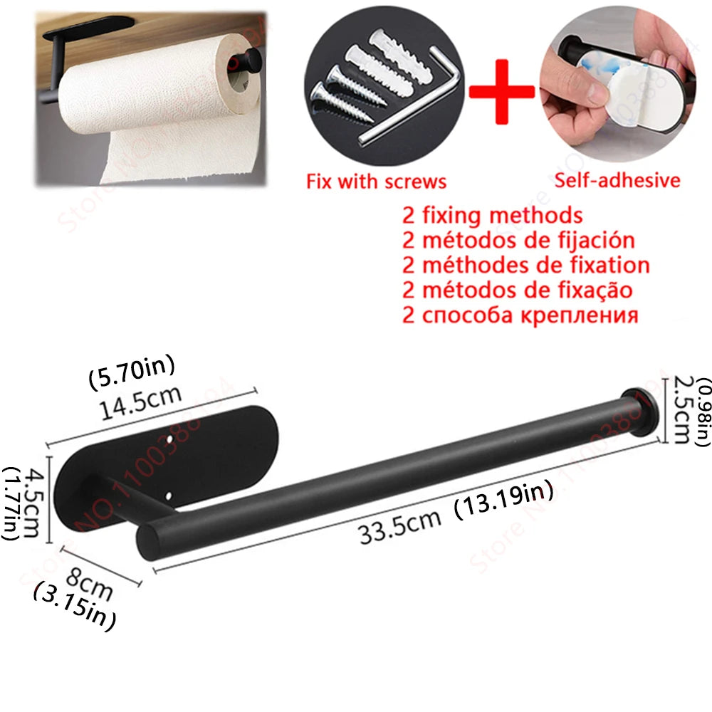 Adhesive Bathroom Hardware Accessories Towel Rack Toilet Paper Dispenser Holder Wall Coat Hooks Towel Rail Ring Roll Hanger Set