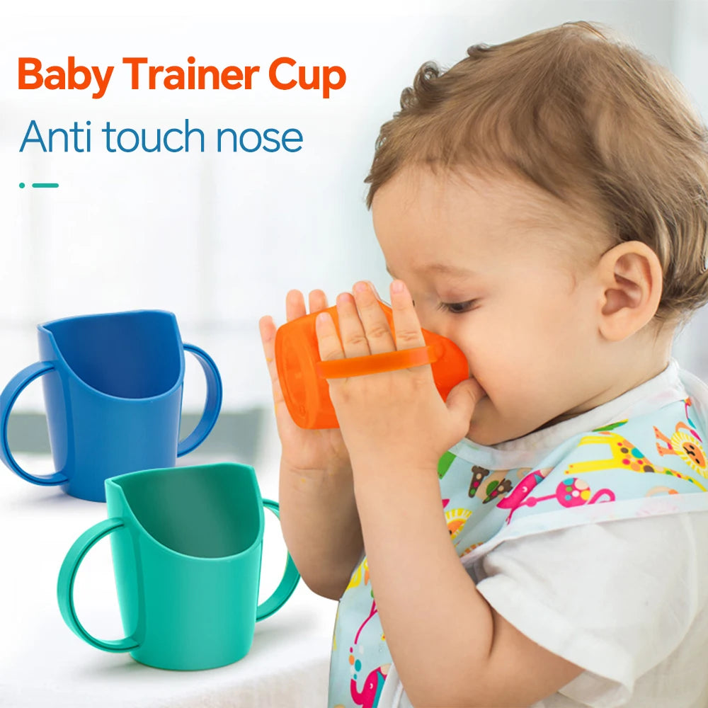 Baby learns to drink water cup, baby drinks water and milk, anti choking and nose protection, slanted mouth cup