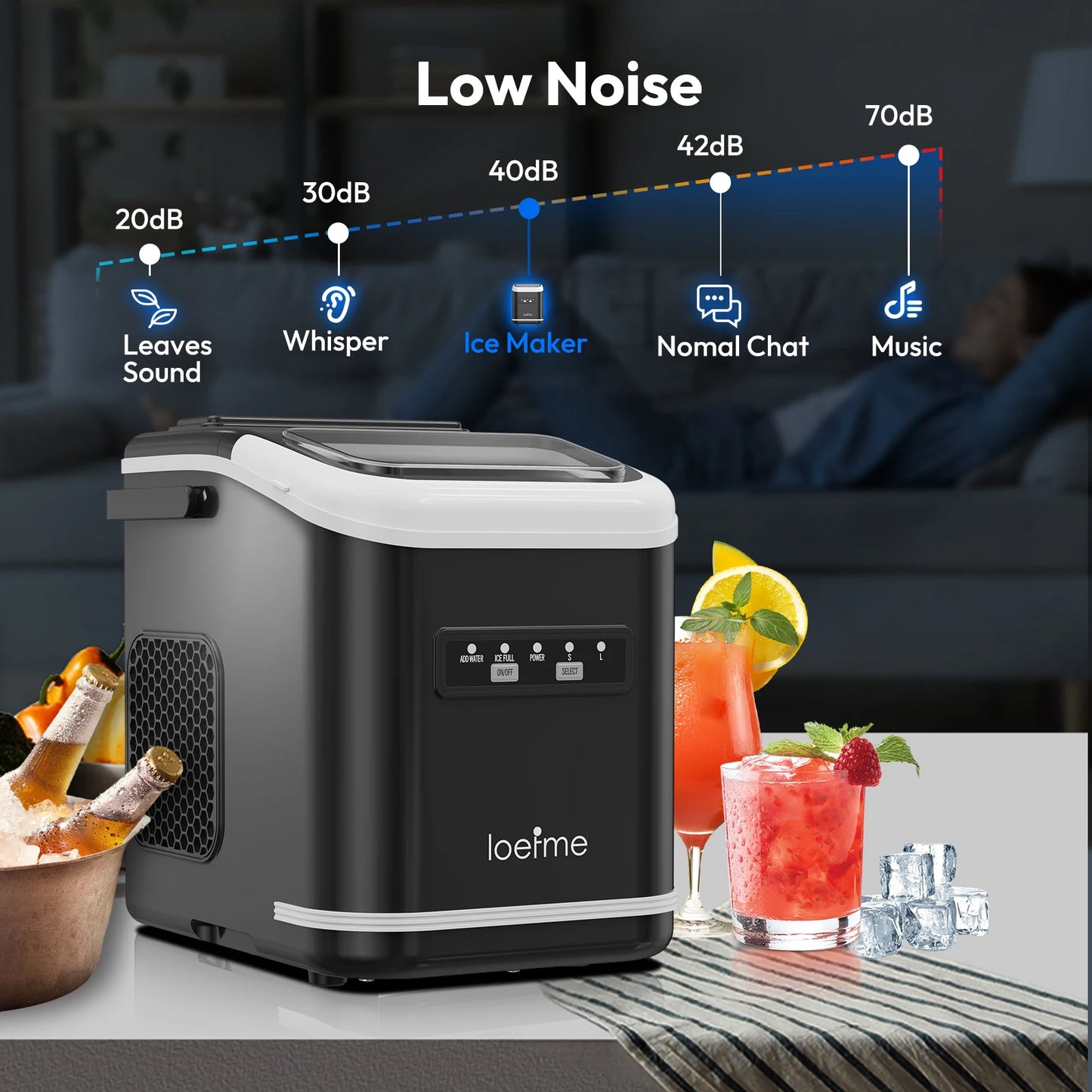 Loefme Electric Ice Maker Professional Ice Cube Maker Portable Automatic Cleaning Bullet Round Ice Block Making Machine Home Bar