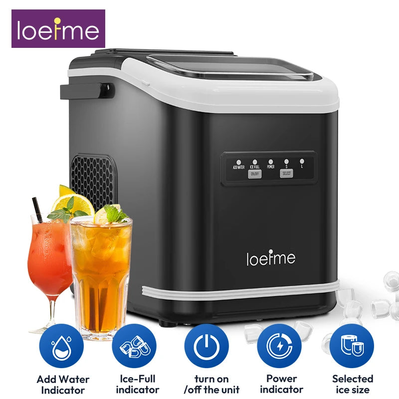 Loefme Electric Ice Maker Professional Ice Cube Maker Portable Automatic Cleaning Bullet Round Ice Block Making Machine Home Bar