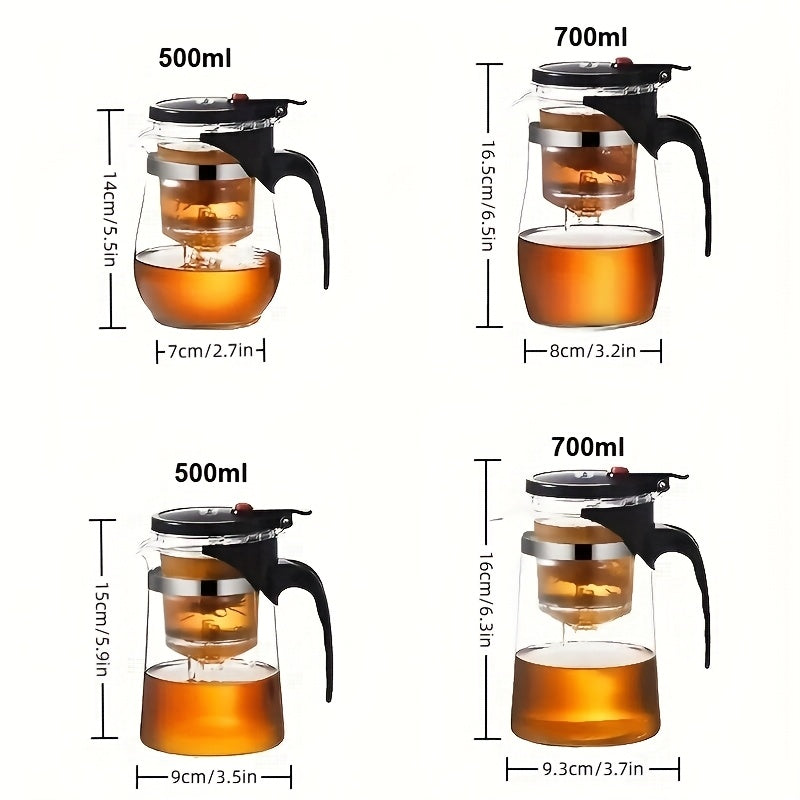 1pc High Borosilicate Glass Teapot with Infuser - Heat-Resistant (500°F), Detachable & Washable, One-Touch Click Tea Maker for Loose Leaf Brewing, Clear Glass Tea Pot with 2 Cups, Durable Borosilicate Glass, Kitchen Glasswar