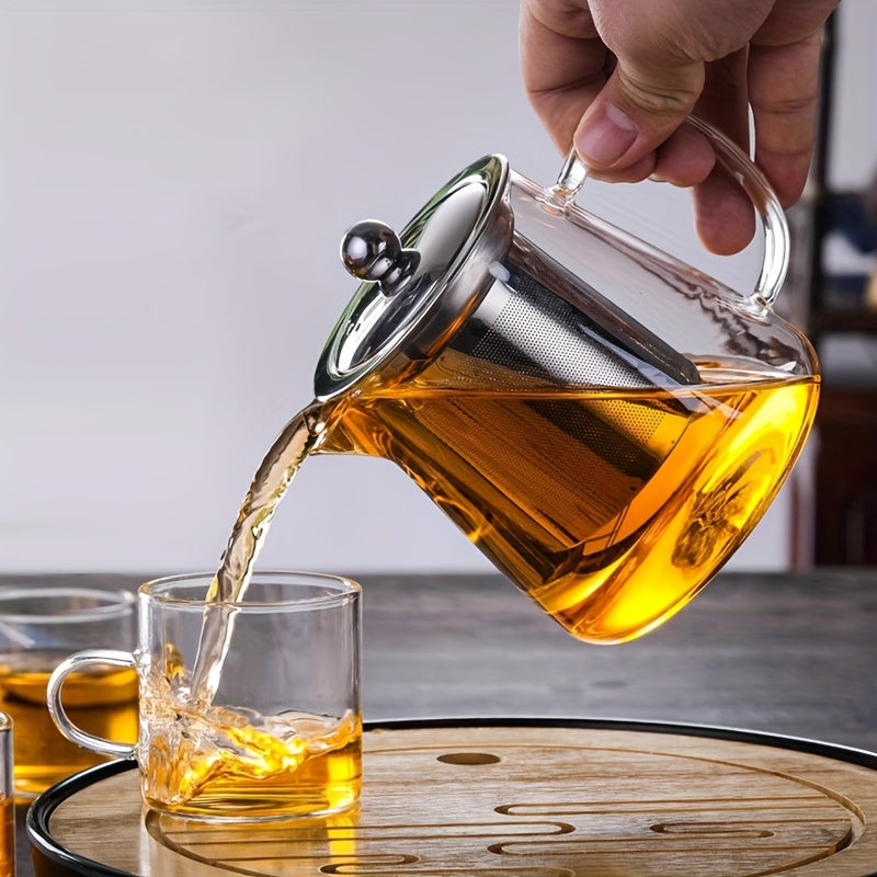 Glass Teapot Stovetop 32oz, Borosilicate Clear Tea Kettle with Removable 18/8 Stainless Steel Infuser, Teapot Blooming And Loose Leaf Tea Maker Tea Brewer for Camping, Travel (950ml)