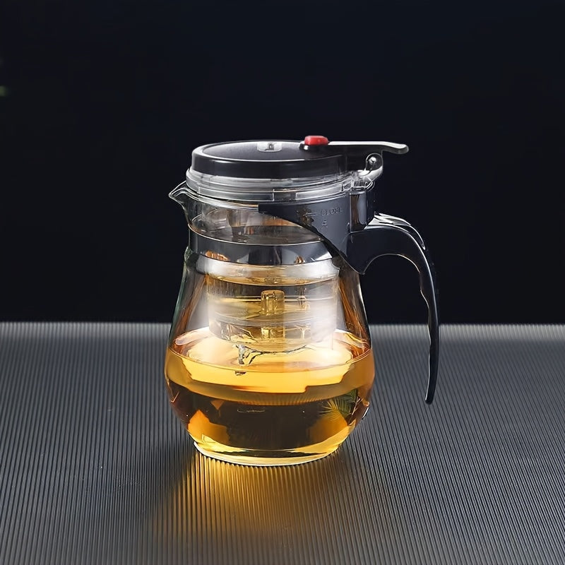 1pc High Borosilicate Glass Teapot with Infuser - Heat-Resistant (500°F), Detachable & Washable, One-Touch Click Tea Maker for Loose Leaf Brewing, Clear Glass Tea Pot with 2 Cups, Durable Borosilicate Glass, Kitchen Glasswar