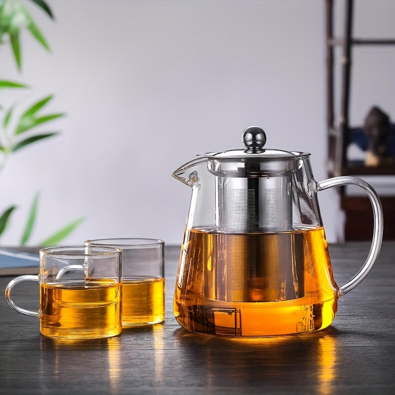 Glass Teapot Stovetop 32oz, Borosilicate Clear Tea Kettle with Removable 18/8 Stainless Steel Infuser, Teapot Blooming And Loose Leaf Tea Maker Tea Brewer for Camping, Travel (950ml)