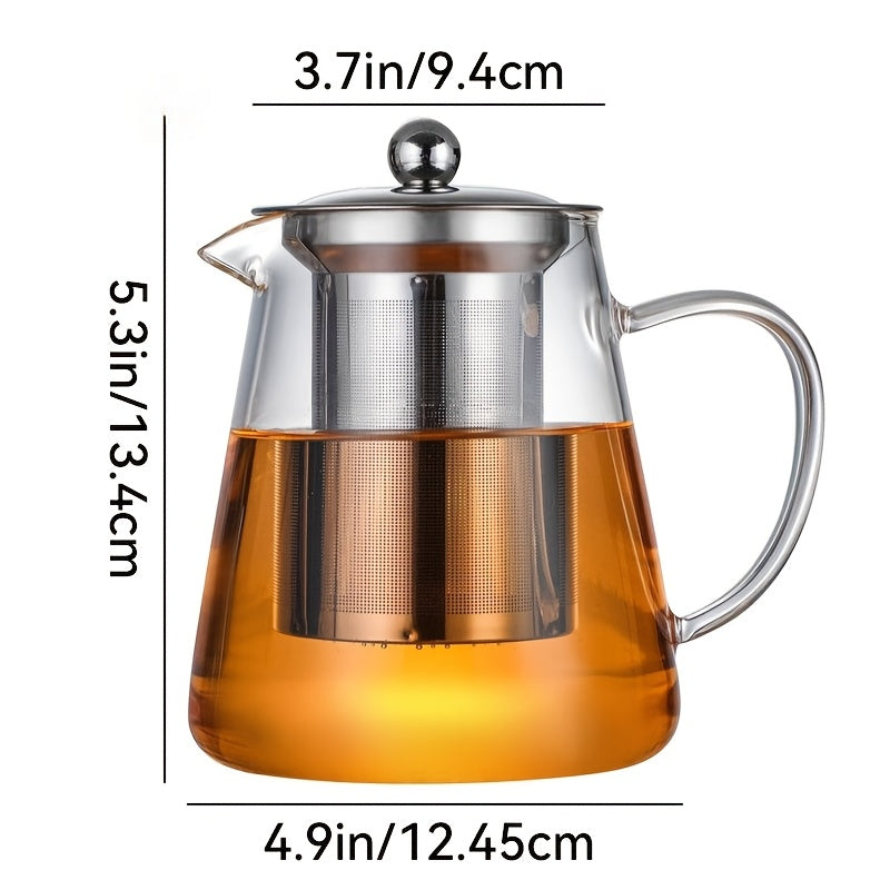 Glass Teapot Stovetop 32oz, Borosilicate Clear Tea Kettle with Removable 18/8 Stainless Steel Infuser, Teapot Blooming And Loose Leaf Tea Maker Tea Brewer for Camping, Travel (950ml)
